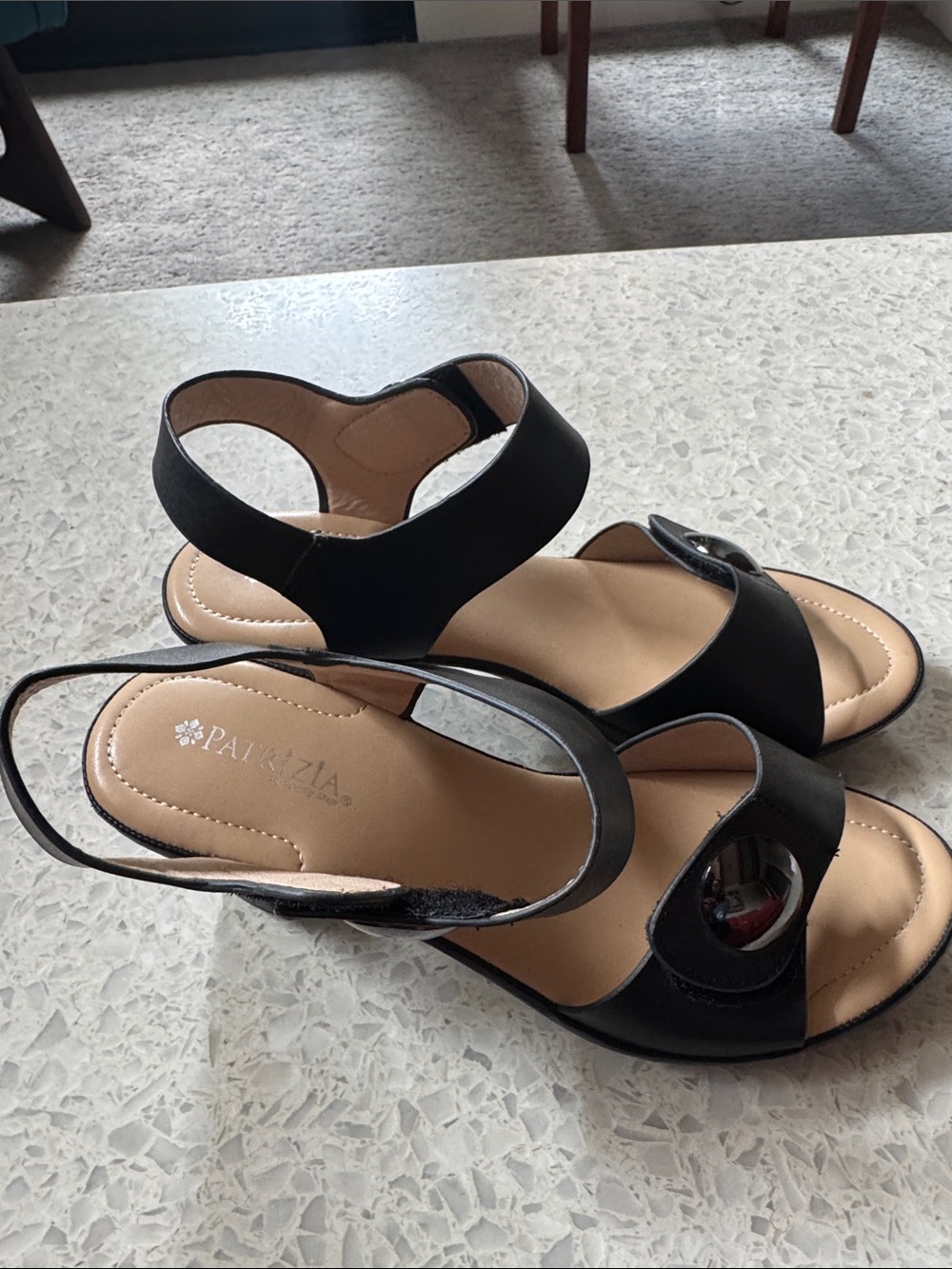 Spring Step Black Open-Toe Slingback Sandals with Accent